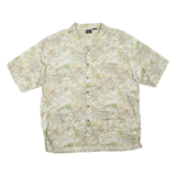 Mens Beige Green Pattern Silk Shirt XL Lightweight Summer Casual Beach