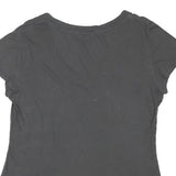 TRUE RELIGION Womens Black Jersey T-Shirt L Short Sleeve V-Neck Juicy Print