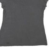TRUE RELIGION Womens Black Jersey T-Shirt L Short Sleeve V-Neck Juicy Print