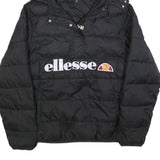 ELLESSE Womens Black Hooded Puffer Jacket UK 16 Polyester Zip Logo Printed