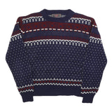 YOUNGBLOODS Womens Navy & Burgundy Patterned Jumper Crew Neck Basic Knit M