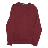 CALVIN KLEIN Mens Maroon Plain Wool V-Neck Basic Knit Jumper L Classic Knitwear