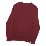 CALVIN KLEIN Mens Maroon Plain Wool V-Neck Basic Knit Jumper L Classic Knitwear