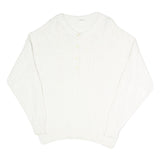 Womens White Plain Pullover Jumper V-Neck Basic Knit L Viscose Blend Soft