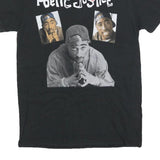 POETIC JUSTICE Mens Black Graphic T-Shirt S Short Sleeve Crew Neck Tupac Print