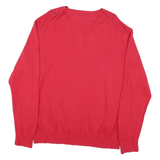 TOMMY HILFIGER Mens Red Patterned V-Neck Jumper Cotton Blend L Classic Knitwear