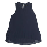 ZARA Womens Blue Sleeveless Round Neck Pleated Top XS Lightweight