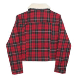 TALLY WEIJL Womens Red Black Check Button Cotton Jacket S Sherpa Collar Stylish