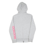 ADIDAS Womens Grey Hoodie Zip Up XS Pink Sleeve Logo Casual Zip Hoodie