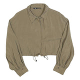 ZARA Womens Beige Crop Shirt Long Sleeve Collared M Drawstring