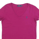 POLO RALPH LAUREN Womens Pink V-Neck Short Sleeve T-Shirt S Cotton Blend