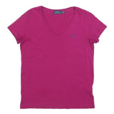 POLO RALPH LAUREN Womens Pink V-Neck Short Sleeve T-Shirt S Cotton Blend