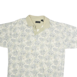 STYLO Mens Cream Leaf Print Short Sleeve Polo Shirt L Cotton Casual Summer