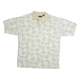 STYLO Mens Cream Leaf Print Short Sleeve Polo Shirt L Cotton Casual Summer