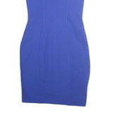 KAREN MILLEN Womens Blue Bodycon Cotton Blend Midi Dress UK 6 Off Shoulder Zip