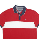 TOMMY HILFIGER Mens Red & White Short Sleeve Polo Shirt L Cotton Casual