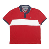 TOMMY HILFIGER Mens Red & White Short Sleeve Polo Shirt L Cotton Casual