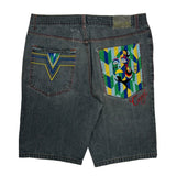 Embroidered Coogi Graphic Denim Shorts - 38W 11L Multicoloured Denim