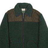 Mens Green & Brown Outdoor Polyester Fleece Jacket L Zip Pockets Casual Warm