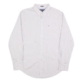 TOMMY HILFIGER Mens White & Red Stripe Shirt M Classic Fit Button-Down Collar