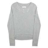 HOLLISTER Womens Grey Pullover Sweatshirt M Beaded Detail Cotton Blend