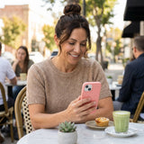 Bubblegum Pink iPhone 14 Case - Lifestyle photo showing phone case in use