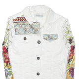 DESIGUAL Womens White Embroidered Cotton Blend Button Jacket XXS