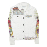 DESIGUAL Womens White Embroidered Cotton Blend Button Jacket XXS