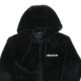 ELLESSE Womens Black Hoodie UK 6 Polyester Blend Faux Fur Full Zip Casual