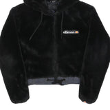 ELLESSE Womens Black Hoodie UK 6 Polyester Blend Faux Fur Full Zip Casual