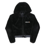 ELLESSE Womens Black Hoodie UK 6 Polyester Blend Faux Fur Full Zip Casual