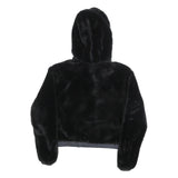 ELLESSE Womens Black Hoodie UK 6 Polyester Blend Faux Fur Full Zip Casual