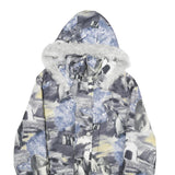 Womens Grey & Blue Arctic Animal Printed Jacket M Polyester Zip Hooded