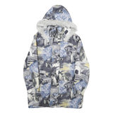 Womens Grey & Blue Arctic Animal Printed Jacket M Polyester Zip Hooded