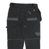 DICKIES Mens Cotton Blend Black Grey Relaxed Cargo Trousers W36 L27 Workwear