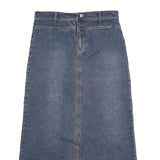 Womens Blue Denim Straight Midi Skirt Cotton Blend Button Closure M Casual
