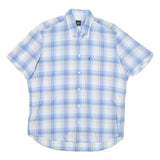 BOSS Mens Blue & Cream Check Shirt L Button Down Collar Casual Cotton Blend