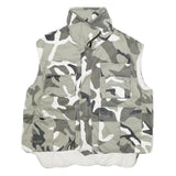 Mens Grey White Camouflage Cotton Blend Sleeveless Zip Jacket S Casual Utility