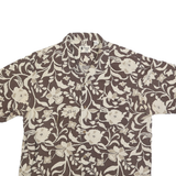 VINTAGE SILK Mens Brown & Cream Floral Silk Shirt L Summer Casual Lightweight