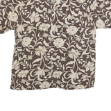 VINTAGE SILK Mens Brown & Cream Floral Silk Shirt L Summer Casual Lightweight
