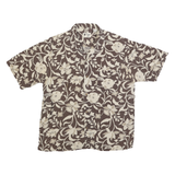 VINTAGE SILK Mens Brown & Cream Floral Silk Shirt L Summer Casual Lightweight