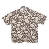 VINTAGE SILK Mens Brown & Cream Floral Silk Shirt L Summer Casual Lightweight