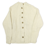 Womens Cream Wool Plain Button Up Classic Cable Knit Jumper M Cozy Warm