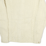 Womens Cream Wool Plain Button Up Classic Cable Knit Jumper M Cozy Warm
