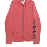 ADIDAS Womens Red Full Zip Hoodie XS Logo Print Cotton Blend Casual