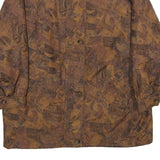 Womens Brown Abstract Print Jacket XL Woven Zip Long Sleeve Casual Outerwear