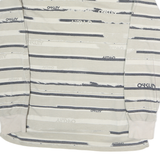 OAKLEY Mens Beige & White Striped Long Sleeve Logo Print Polo Shirt L Cotton