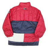 TOMMY HILFIGER Mens Red & Navy Colourblock Puffer Jacket M Polyester Blend Zip