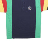 COURT CLUB Mens Navy Green Red & Yellow Colour Block Short Sleeve Polo Shirt L
