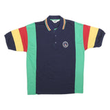 COURT CLUB Mens Navy Green Red & Yellow Colour Block Short Sleeve Polo Shirt L